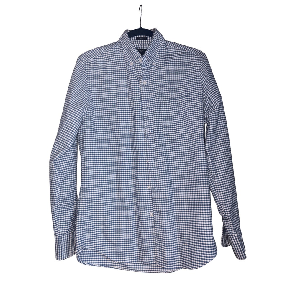 J.Crew Mens Slim Fit Oxford Shirt Blue White Gingham Check Cotton S C4283